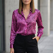 Rose red summer blouse for women by FJØRNA, printed long sleeve top with a lightweight, stylish design.