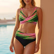 FJØRNA rose red cropped bikini top with wrap front, V-neck design, form-fitting style, perfect for beach and swimwear fashion.