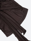 FJØRNA ruched halter neck mini dress displayed on a hanger, showcasing its fitted silhouette and stylish design.