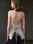 FJØRNA women's linen waistcoat with halter neck and sleeveless design, stylish women’s top for summer and casual wear.