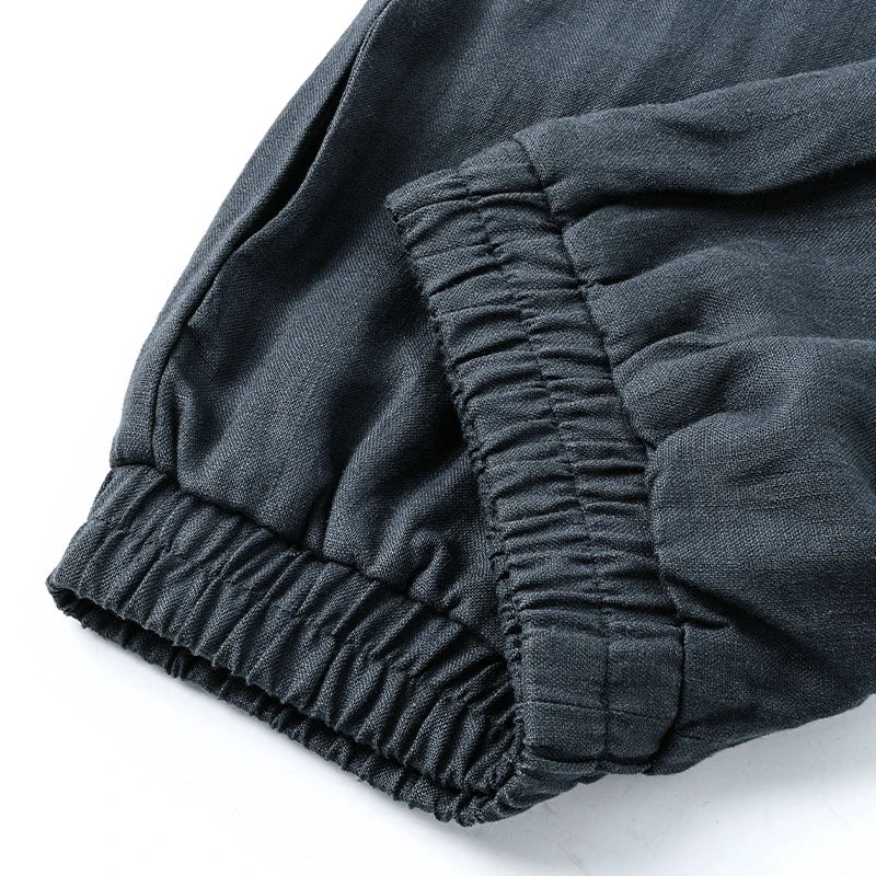 Linen Wide Leg Trousers Women Drawstring Pull-On