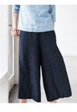 Linen Wide Leg Trousers Women Drawstring Pull-On