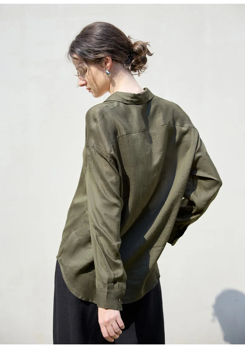FJØRNA women's linen shirt, stylish lightweight top with a relaxed fit, shown in a soft linen fabric.