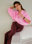 FJØRNA women's linen blend wide leg high waist trousers, stylish and comfortable pants with a relaxed fit.