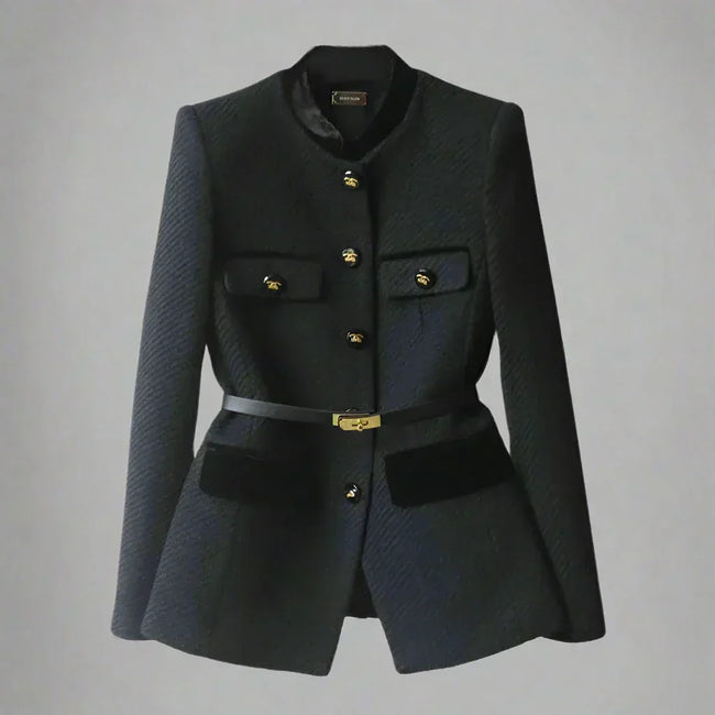 Elina – Tailored Wool-Blend Coat with Gold Details