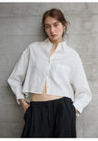 Linen Shirt Women Pleated Long Sleeve