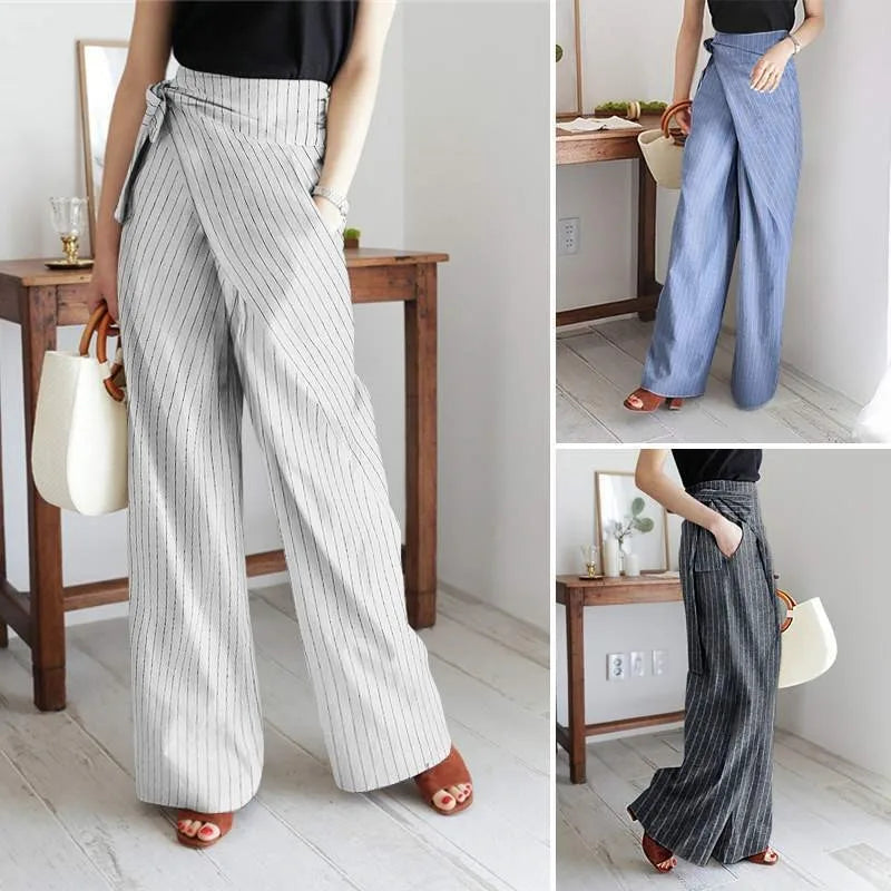 FJØRNA women's high waist cotton wide-leg trousers, stylish and comfortable pants with a relaxed fit and modern design.