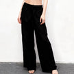 FJØRNA cotton linen wide-leg women's trousers with drawstring, pull-on style, relaxed fit, and casual comfort.