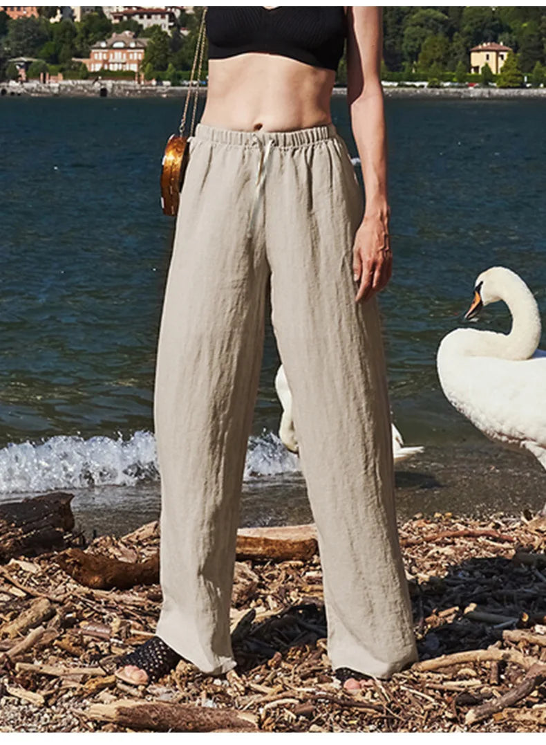 Knit Wide Leg Trousers Women Drawstring