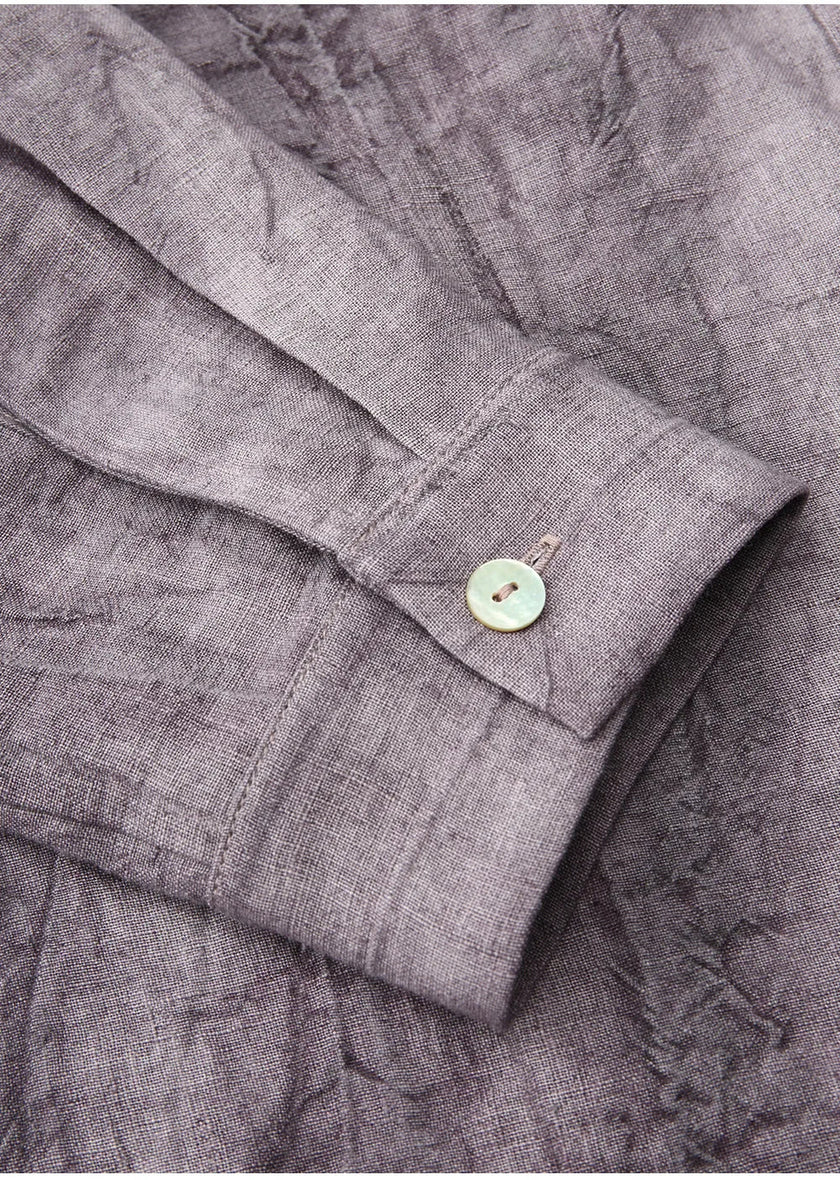 FJØRNA linen women's pleated shirt, lightweight tops with a relaxed fit and elegant design, shown in a neutral color.