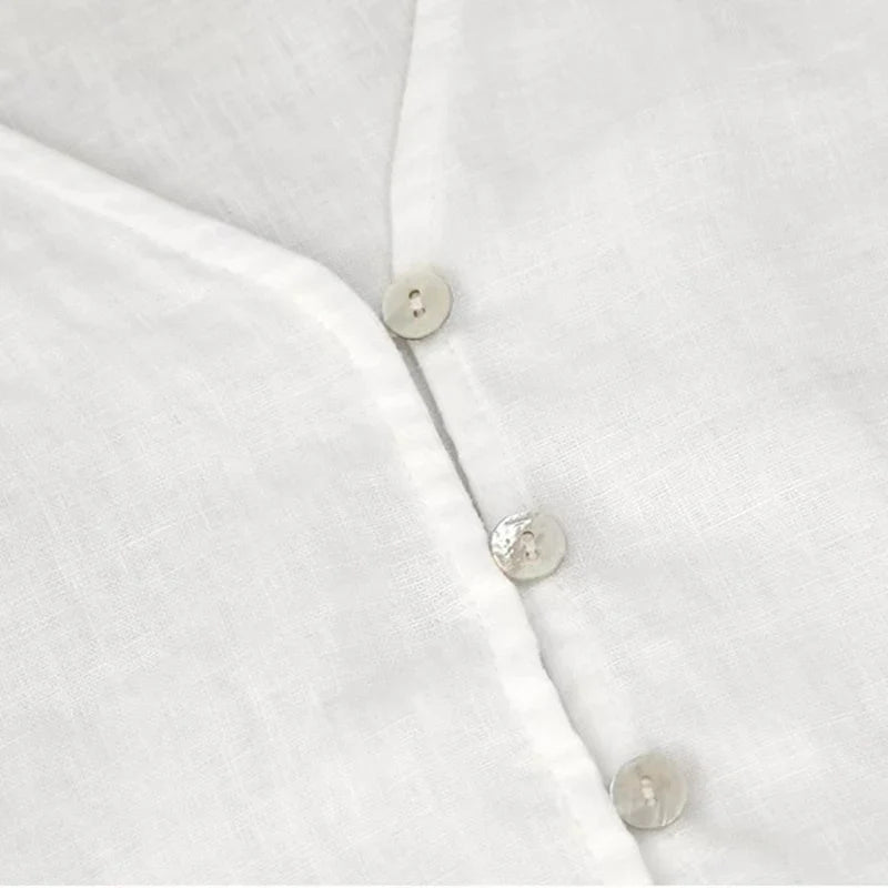 Linen Blouse Women V-Neck