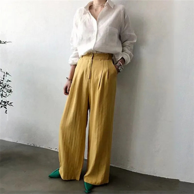 FJØRNA women's linen shirt with open collar, casual top in soft, breathable fabric, perfect for relaxed summer style.