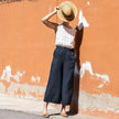 Linen Wide Leg Trousers Women Drawstring Pull-On