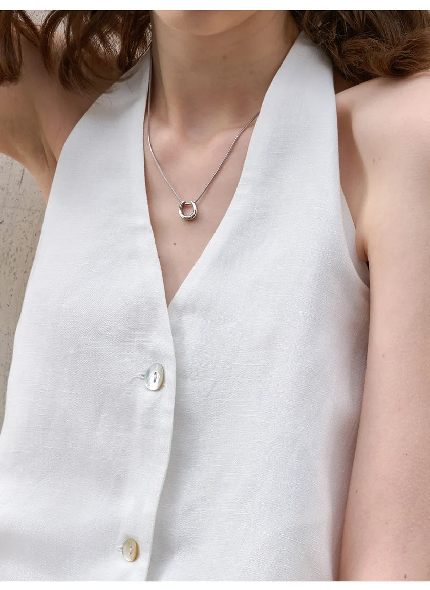 FJØRNA women's linen waistcoat with halter neck and sleeveless design, stylish top perfect for summer or casual wear
