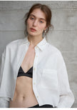 Linen Shirt Women Pleated Long Sleeve