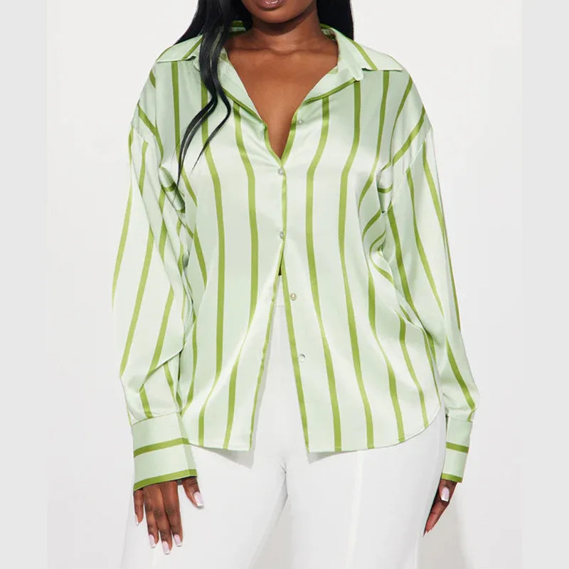 FJØRNA satin blouse for women, elegant women's tops with smooth, shiny fabric and a stylish fit, shown in a flattering design.