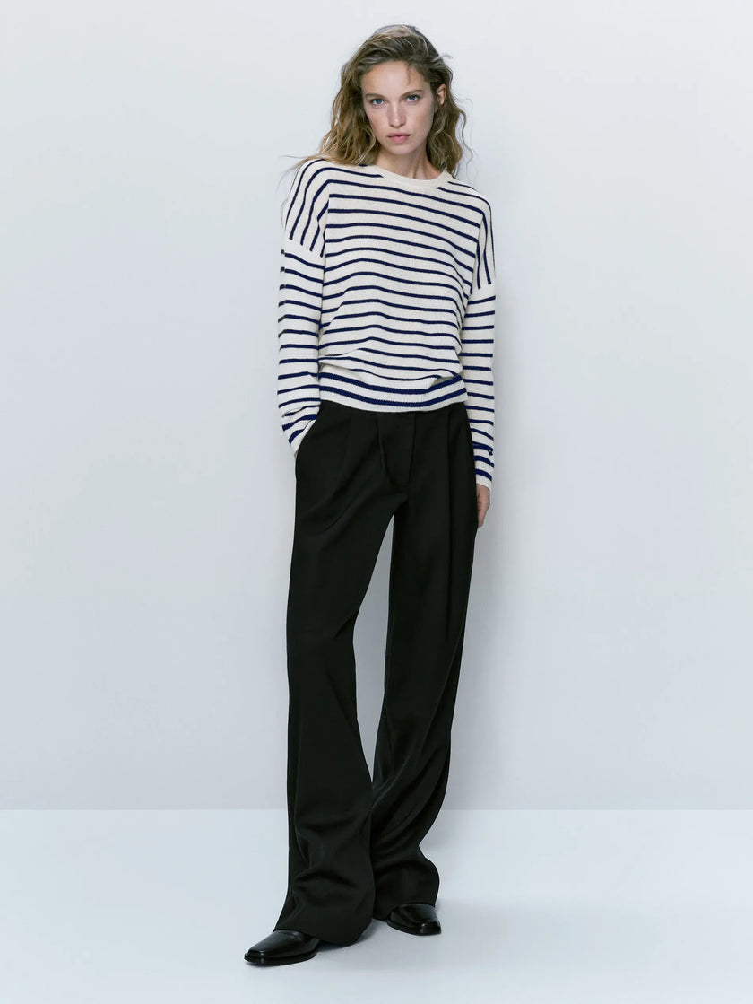 Mia – Crew Neck Women’s Casual Striped Sweater | Fashion 1