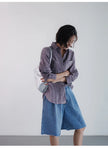 FJØRNA women's linen pleated shirt, lightweight tops with a relaxed fit, featuring pleats and a classic collar for casual style.