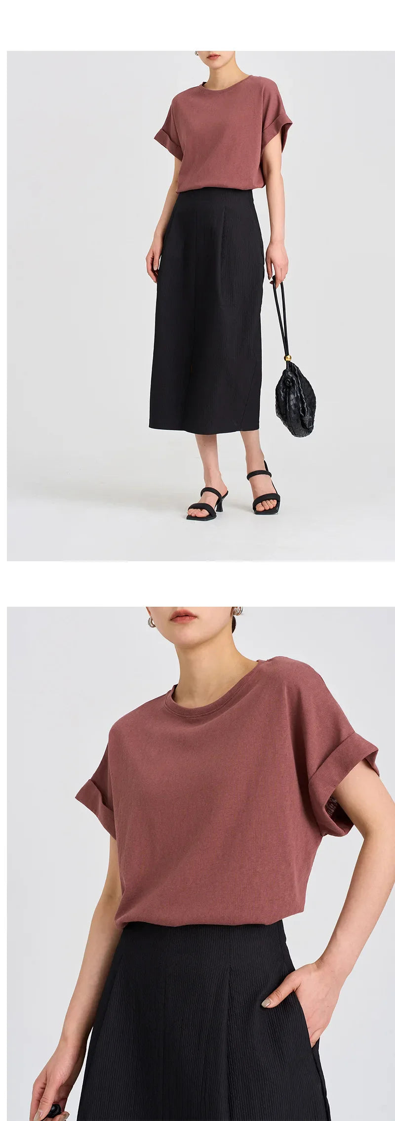 FJØRNA oversized t-shirt with rolled cuffs, soft fabric, relaxed fit, shown in a neutral color, casual streetwear style