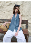 FJØRNA women's linen waistcoat with halter neck and sleeveless design, stylish top for warm weather outfits
