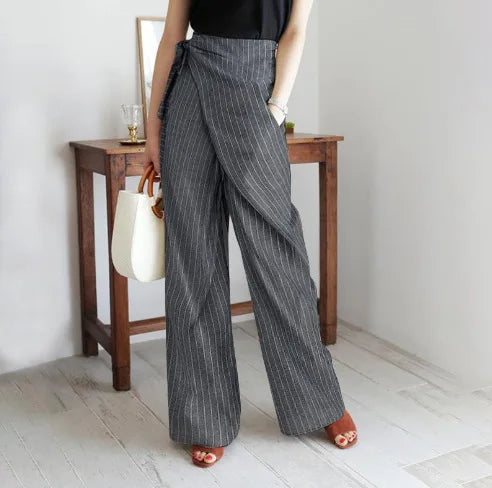 FJØRNA women's high waist cotton wide leg trousers, stylish and comfortable pants with a relaxed fit and wide-leg design.