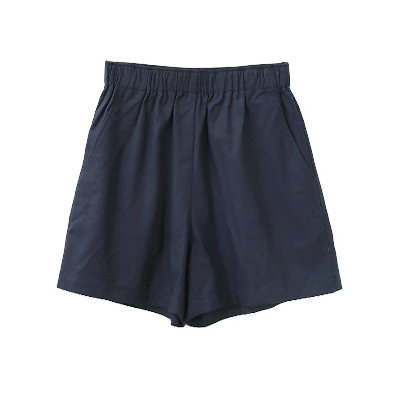 FJØRNA women's high waist linen blend shorts with elastic waistband, lightweight and comfortable summer pants for women.