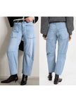 FJØRNA women's denim jeans with a barrel leg style, showcasing classic blue denim fabric and relaxed fit.