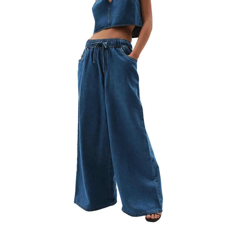 Denim Jeans Women Wide Leg Drawstring