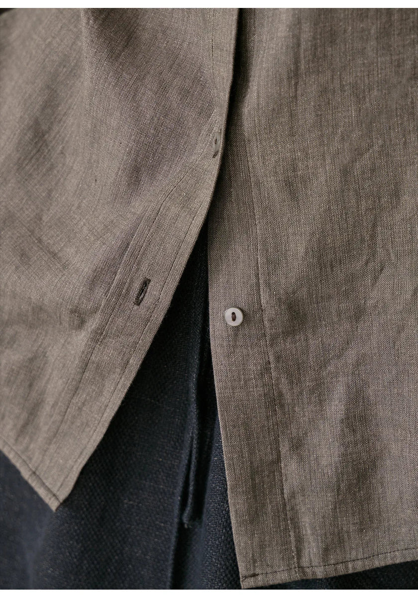 Women’s linen blend shirt by FJØRNA, lightweight and casual tops, featuring a relaxed fit and natural fabric texture.