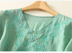 FJØRNA women's cotton V-neck blouse, lightweight top with long sleeves, soft fabric, and relaxed fit perfect for casual wear