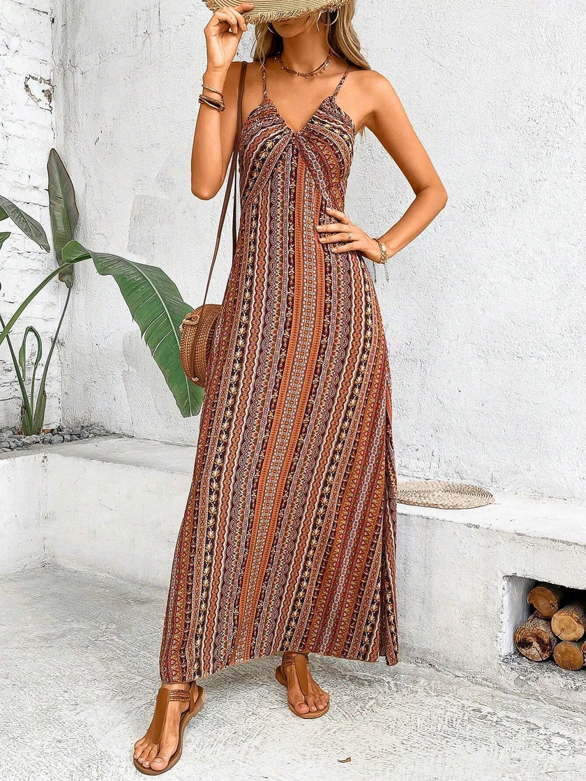FJØRNA Julia casual vacation maxi dress for women, flowing fabric with a relaxed fit, perfect for summer outings and beach trips