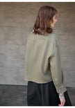 FJØRNA linen crop top for women with pleated long sleeves, stylish and breathable blouse perfect for casual wear.