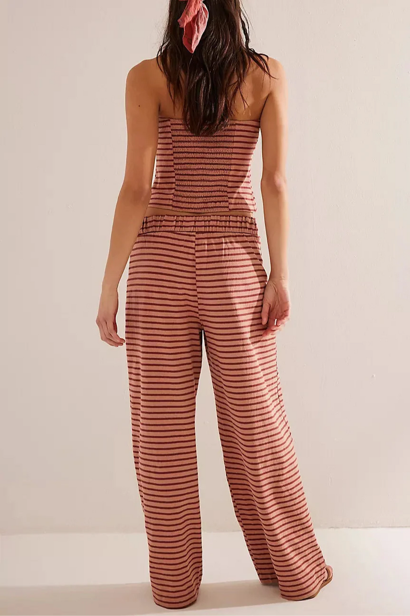 FJØRNA women's knit wide-leg trousers in a co-ord set, featuring relaxed fit and soft fabric, shown in natural color.