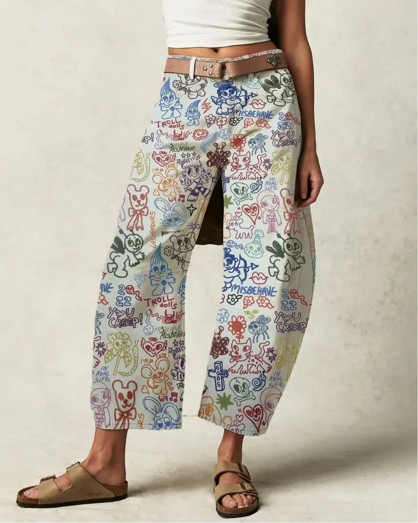 Women’s wide-leg denim jeans by FJØRNA, showcasing relaxed fit and classic blue denim fabric.