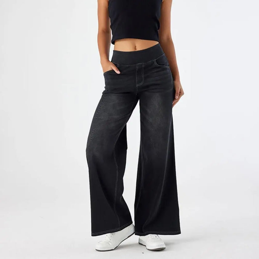 Lace Jeans Women Wide Leg High Waist