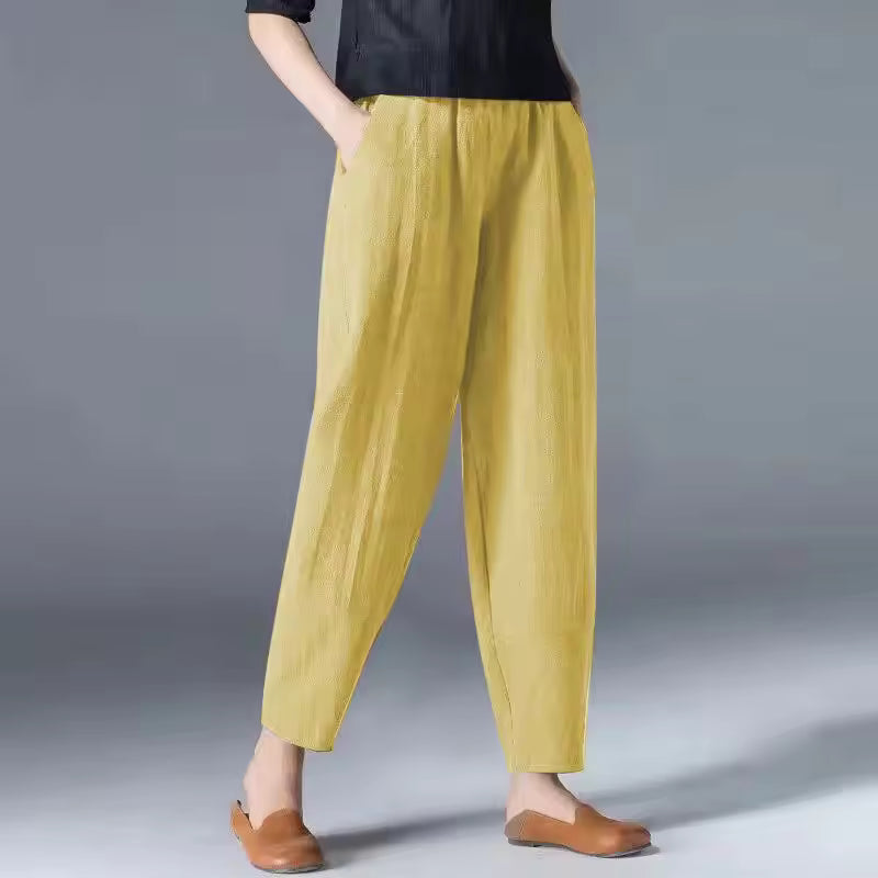 Lightweight Desiree™ summer trousers by FJØRNA, shown in a natural fabric with a relaxed fit and casual style.