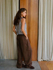 FJØRNA linen blend wide-leg high-waist women's trousers, showcasing soft fabric and relaxed fit in a stylish design.