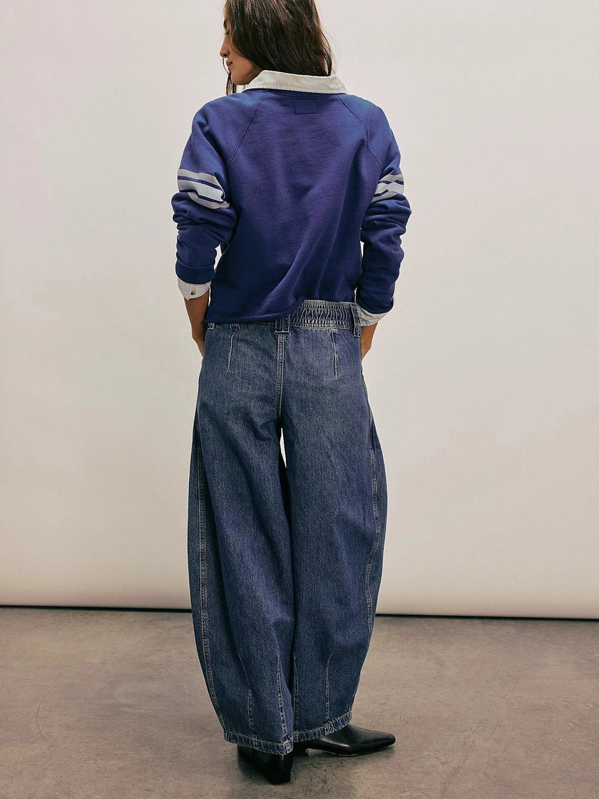 Cotton Jeans Women Wide Leg Drawstring