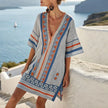 FJØRNA women's summer maxi dress with V-neck, flowy fabric, and sleeveless design for warm weather.