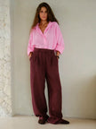 FJØRNA women's linen blend wide-leg trousers with high waist, lightweight and stylish for a comfortable, elegant look