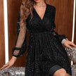 FJØRNA black long sleeve A-line dress with solid color, suitable for spring and autumn, featuring a classic vestido style.