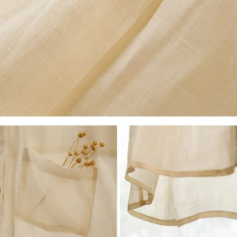 FJØRNA linen shirt for women, lightweight and breathable top with a relaxed fit, shown in a natural linen fabric.