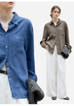 FJØRNA women's linen blend shirt, stylish and lightweight tops with a relaxed fit, perfect for casual wear and warm weather.