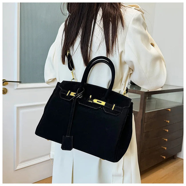 Kelly | Suede Shoulder Bag with Gold Hardware
