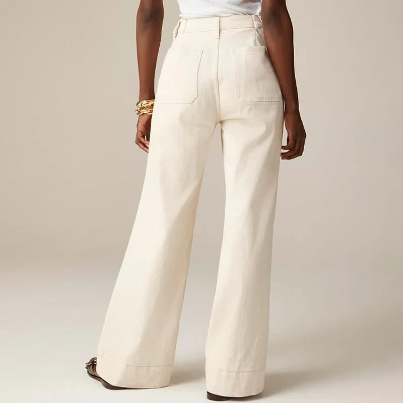 FJØRNA women's wide-leg cotton jeans with high waist, stylish pants featuring a relaxed fit and classic denim look.