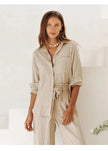 Extra-large linen shirt by FJØRNA featuring spacious pockets, lightweight and breathable with a relaxed fit.