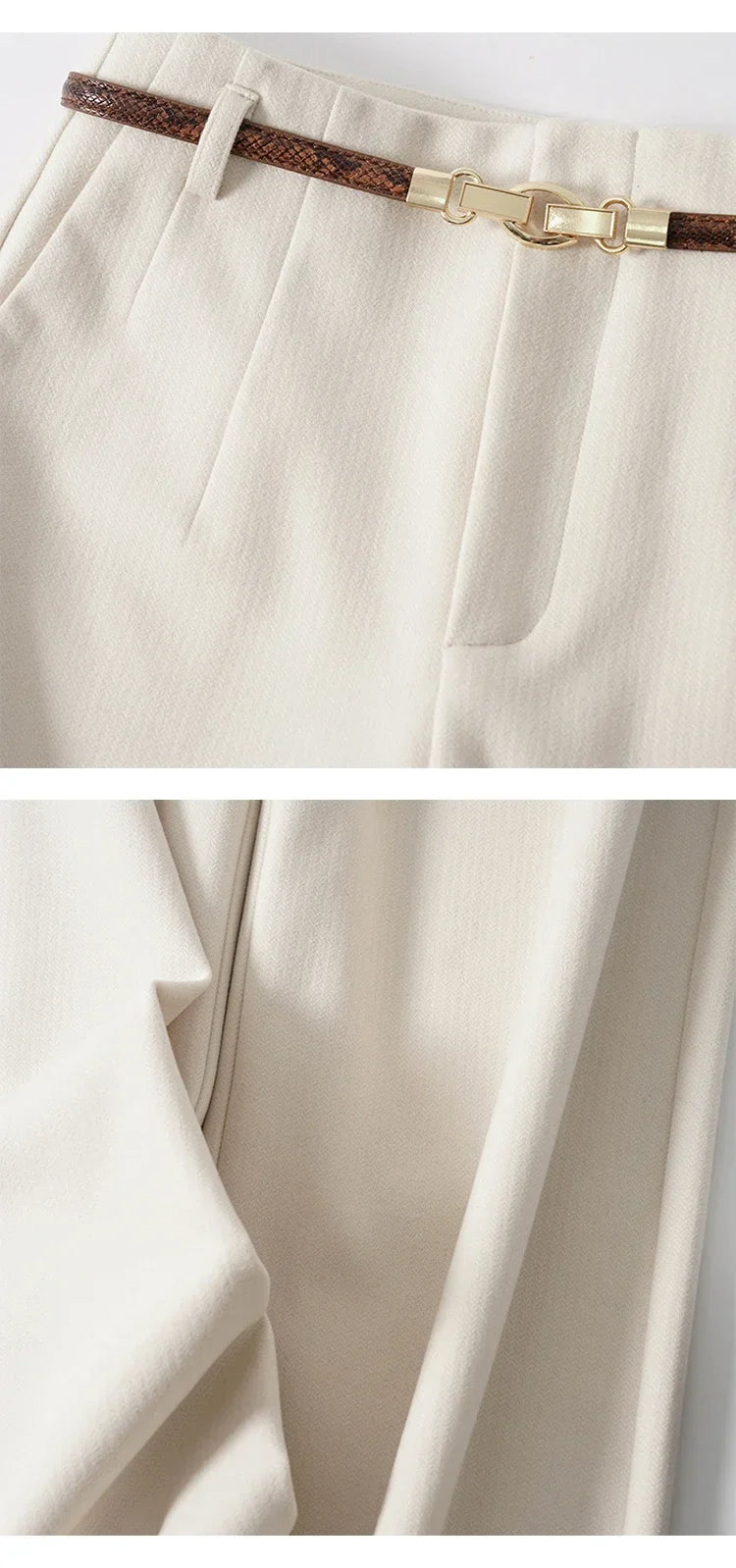 Women's wide-leg wool trousers by FJØRNA featuring high waist and tailored fit, shown in a neutral color.