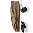 FJØRNA women's wool trousers with wide-leg cut and high waist, featuring a tailored fit and classic design.