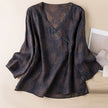 FJØRNA linen blend long sleeve blouse for women, lightweight and breathable with a relaxed fit, shown on a model.