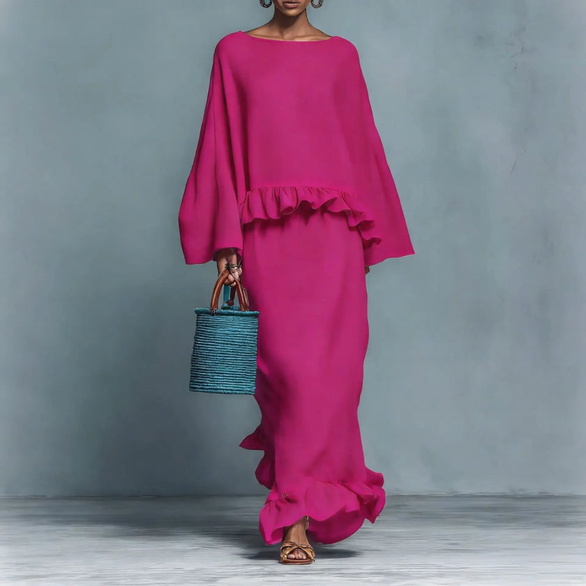 FJØRNA Hannah Bohemian two-piece set featuring a flowy top and wide-leg pants in a boho style.
